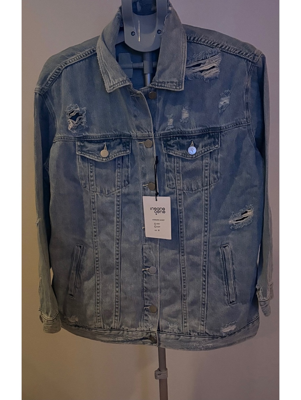 Insane Gene Oversized Distressed Denim Jacket Light Blue Medium